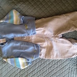 Cute Carter's Overalls paired with Gymboree grasshopper sweater
